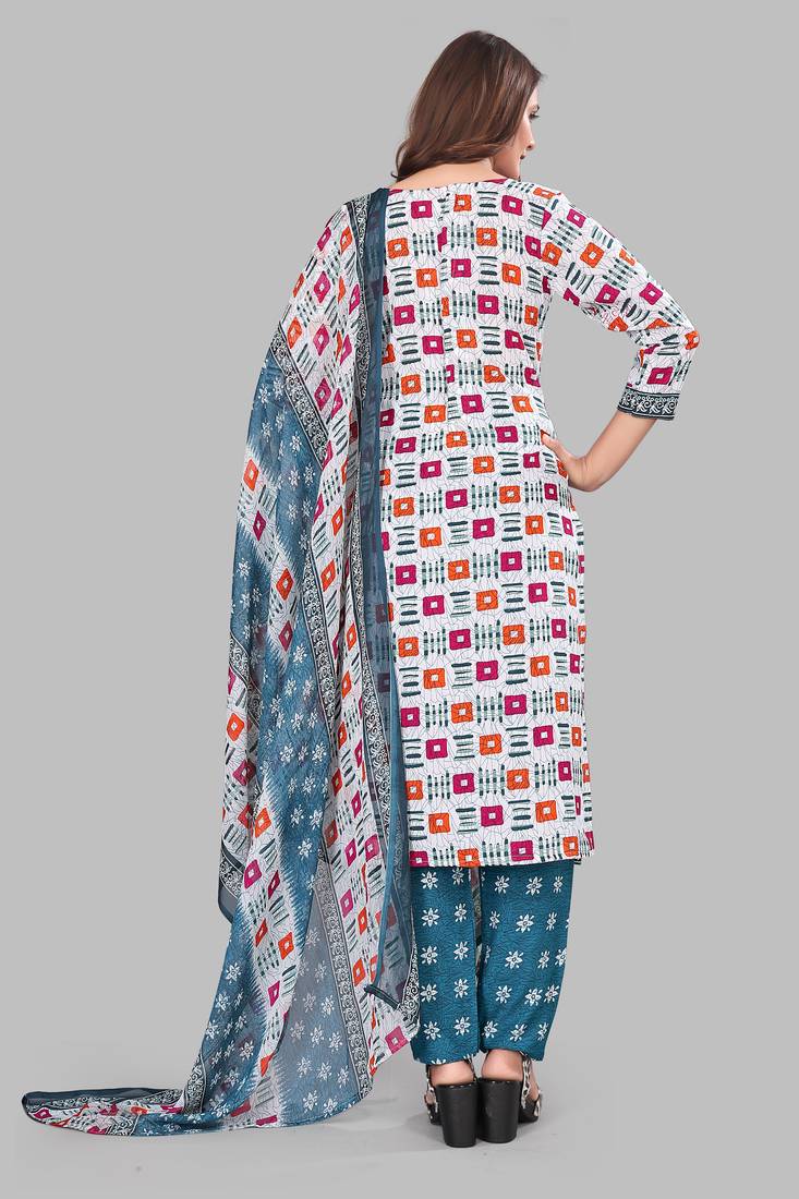Unstitched crepe salwar suit material printed