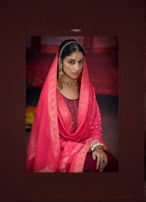 Maroon jam silk embroidery plus size full stitched suits with jaqcuard silk dupatta 2