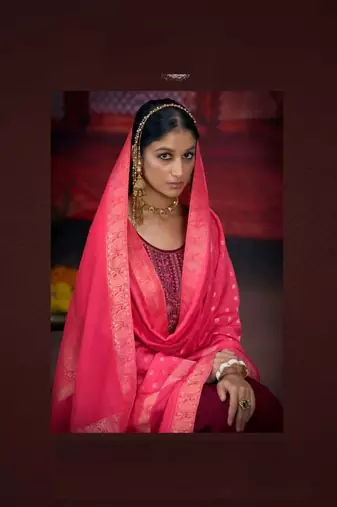 Maroon jam silk embroidery plus size full stitched suits with jaqcuard silk dupatta