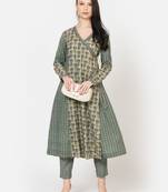 Vyomtara women's olive green angrakha kurta set     perfect festive attire