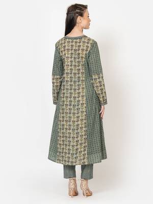 Vyomtara women's olive green angrakha kurta set     perfect festive attire 2