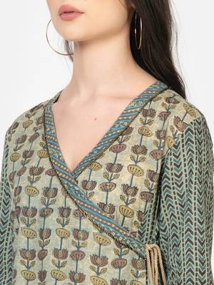 Vyomtara women's olive green angrakha kurta set     perfect festive attire 3