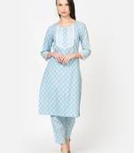 Vyomtara women's elegant blue straight kurta with matching pants - timeless ethnic charm