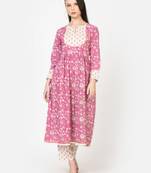 Vyomtara women's jaal printed a-line kurta set in pink and off-white     elegant ethnic wear with matching pants