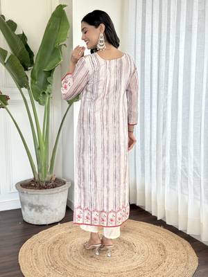 Women's Kora Muslin Embroidered Straight Kurta with Pant And Printed Dupatta Set 2