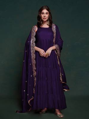 Purple ruffle sleeveless gown set 1