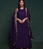 Purple ruffle sleeveless gown set