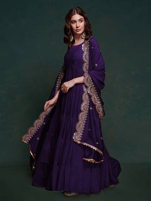 Purple ruffle sleeveless gown set 2