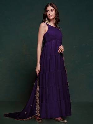 Purple ruffle sleeveless gown set 3
