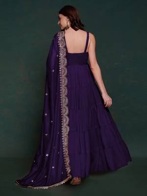 Purple ruffle sleeveless gown set 4