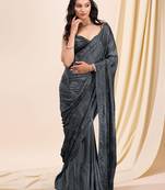 Soft Silk Grey Swarovski Floral work Saree for Women