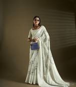 Elora poly spun floral designed bollywood saree (white)