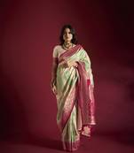 Elora pure soft silk banarasi weaving saree (cream & sea green)