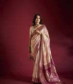 Elora pure soft silk banarasi weaving saree (cream & light pink)