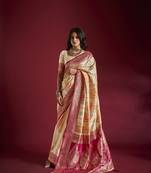 Elora pure soft silk banarasi weaving saree (cream & orange)