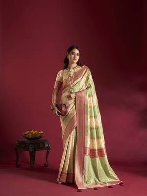 Elora pure soft banarasi weaving silk saree (cream & sea green) 1