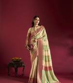 Elora pure soft banarasi weaving silk saree (cream & sea green)