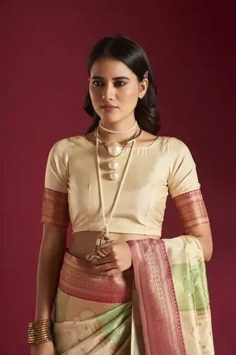 Elora pure soft banarasi weaving silk saree (cream & sea green)