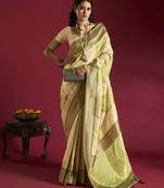 Elora pure soft banarasi weaving silk saree (cream & parrot green)