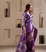 Purple designer printed soft dola silk blend saree with blouse