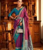 Purple designer weaving soft banarasi paithani saree with blouse