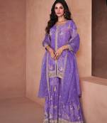 Lavender digital printed faux georgette stitched plazzo suit