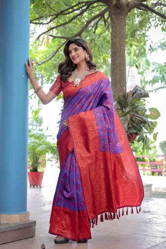 Faux banarasi silk fabric with designer tassels and heavy rich pallu