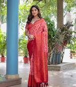 Faux banarasi silk fabric with designer tassels and heavy rich pallu