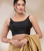 Salwar Studio Women's Taffeta silk Printed Readymade Padded Saree Blouse