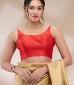 Salwar Studio Women's Taffeta silk Printed Readymade Padded Saree Blouse