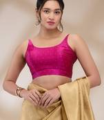 Salwar Studio Women's Taffeta silk Printed Readymade Padded Saree Blouse