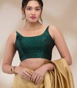 Salwar Studio Women's Taffeta silk Printed Readymade Padded Saree Blouse