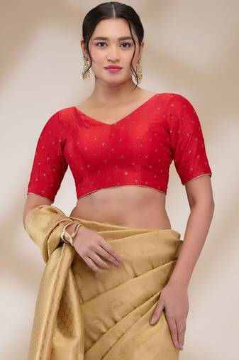 Salwar Studio Women's Silk blend Printed Readymade Padded Saree Blouse