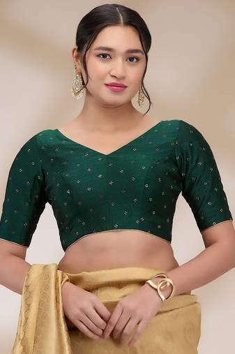 Salwar Studio Women's Silk blend Printed Readymade Padded Saree Blouse