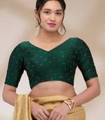 Salwar Studio Women's Silk blend Printed Readymade Padded Saree Blouse