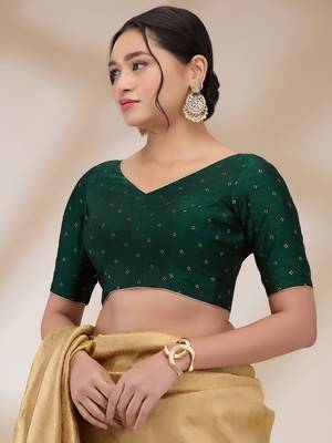 Salwar Studio Women's Silk blend Printed Readymade Padded Saree Blouse 3