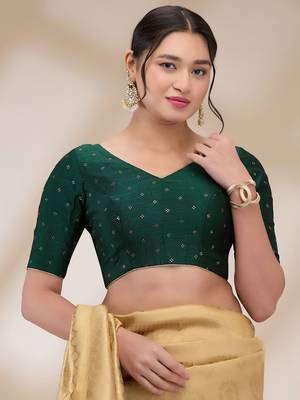 Salwar Studio Women's Silk blend Printed Readymade Padded Saree Blouse 4