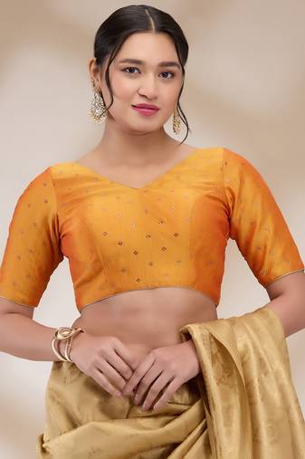 Salwar Studio Women's Silk blend Printed Readymade Padded Saree Blouse