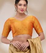 Salwar Studio Women's Silk blend Printed Readymade Padded Saree Blouse