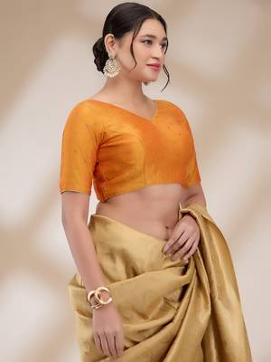 Salwar Studio Women's Silk blend Printed Readymade Padded Saree Blouse 4