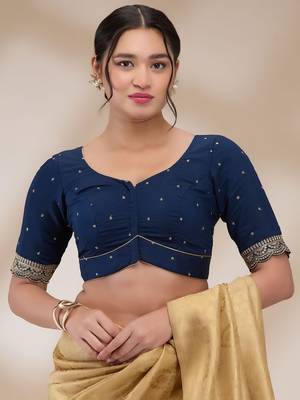 Salwar Studio Women's Mulberry Silk Embroidered Readymade Padded Saree Blouse 1