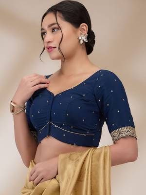 Salwar Studio Women's Mulberry Silk Embroidered Readymade Padded Saree Blouse 3
