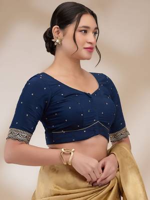 Salwar Studio Women's Mulberry Silk Embroidered Readymade Padded Saree Blouse 4