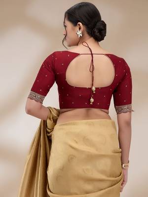 Maroon Blended Cotton Embroidered Readymade Blouse 2