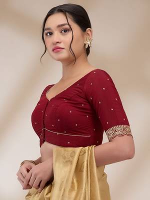 Maroon Blended Cotton Embroidered Readymade Blouse 3