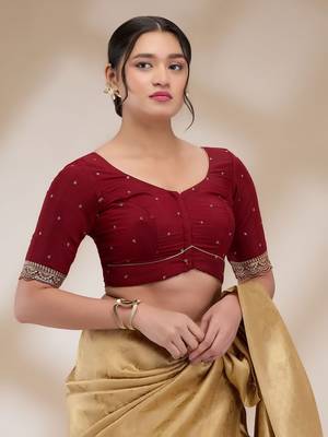 Maroon Blended Cotton Embroidered Readymade Blouse 4
