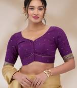 Purple Blended Cotton Embroidered Designer Blouse