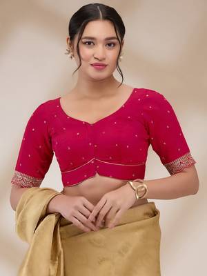 Salwar Studio Women's Mulberry Silk Embroidered Readymade Padded Saree Blouse 1