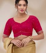 Salwar Studio Women's Mulberry Silk Embroidered Readymade Padded Saree Blouse