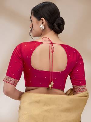 Salwar Studio Women's Mulberry Silk Embroidered Readymade Padded Saree Blouse 2